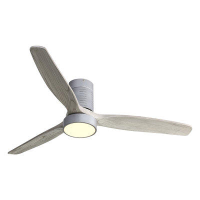 Ventilateur de plafond à DEL 52 pouces de 52 pouces avec moteur à courant continu réversible à lame en bois massif à 3 vitesses à intensité variable pour le salon
