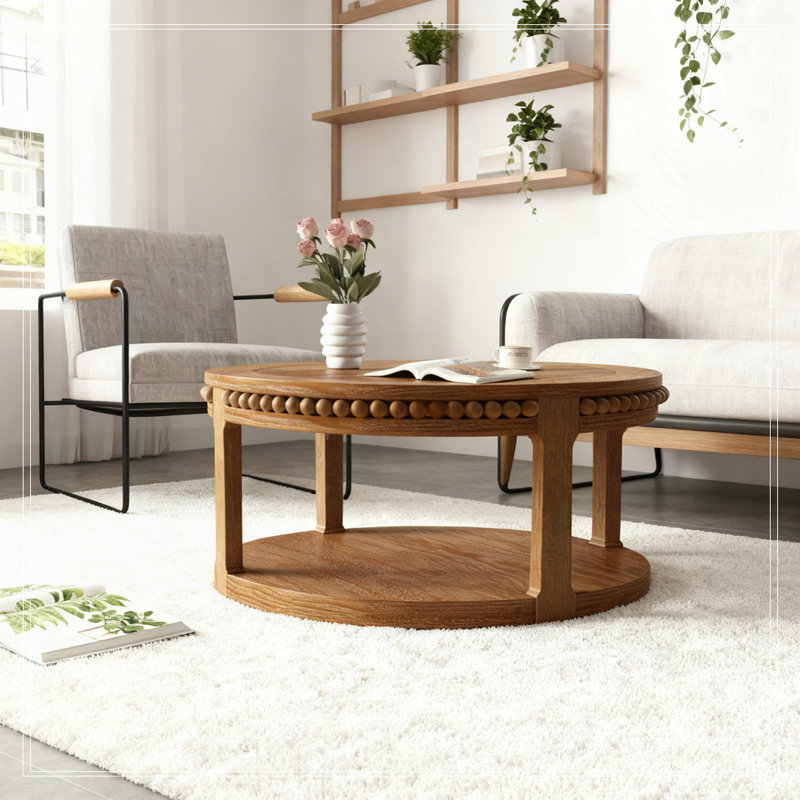 Table basse ronde en bois massif de 31,5 pouces pour le salon, Noyer brun
