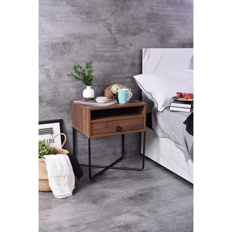 Hommer 50.2cm W Manufactured Wood Bedside Table, Walnut