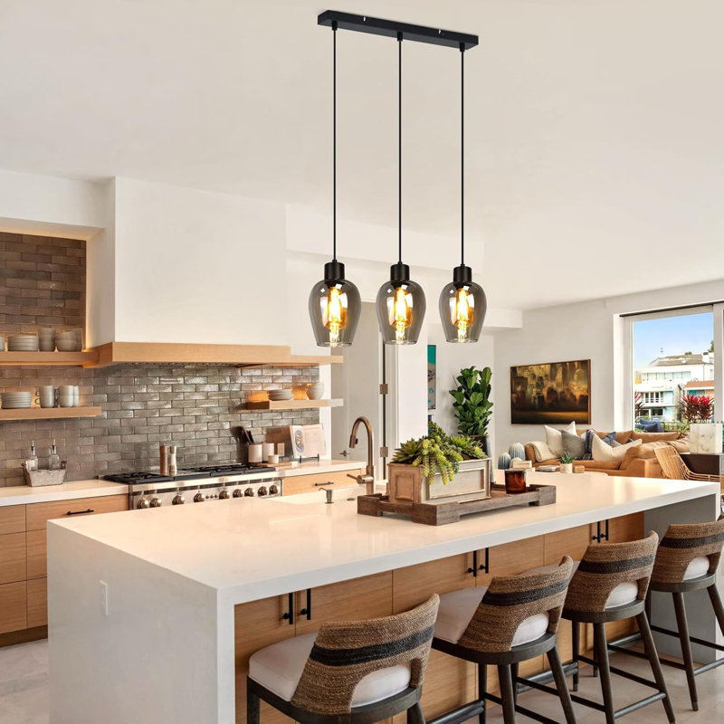 - Light Stainless Steel Pendant, 120cm H x 48cm W x 14.5cm D, 3 Lights