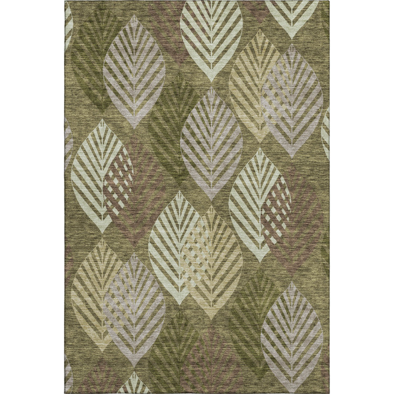 Premium Machine Washable Prisco Olive Rug, Rectangle 3' x 5'