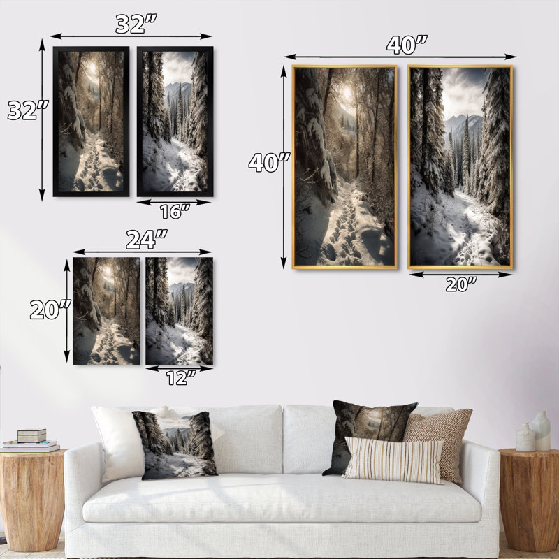 «Frosty Snow Forest Path», 2 pièces, H 32 po x l 32 po, Toile tendue