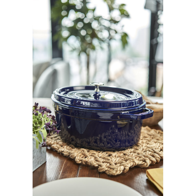 Staub Cast Iron Oval Cocotte, 5.75 qt, Dark Blue