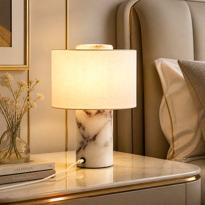 Lampe de table moderne en marbre naturel rechargeable bulgari, lampe de bureau à DEL tactile sans fil avec abat-jour en tissu et gradateur 3 couleurs pour la chambre à coucher et le salon