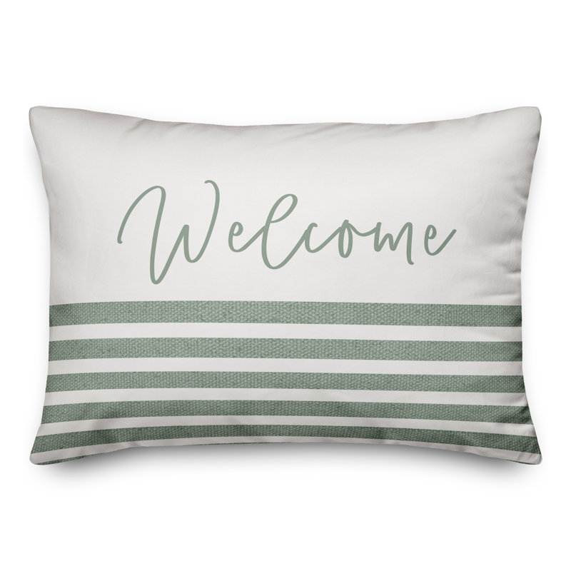 Housse et insert de coussin rectangulaire d'extérieur Welcome Stripes 19, Vert