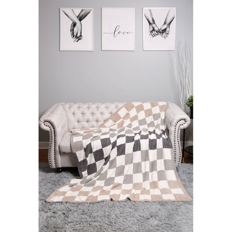 Multi-Colored Checkered Pattern Luxury Soft Throw Blanket, Gray/Beige
