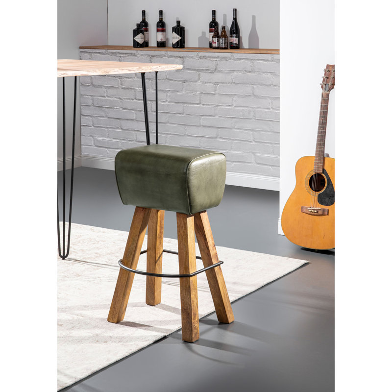 Hejira Upholstered Counter Stool with Solid Wood Frame, Green