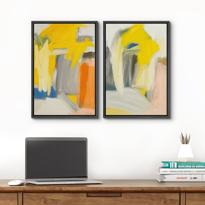 Art mural abstrait, ensemble de 2 reproductions d'art encadrées sur toile, Noir, H 24 po x l 32 po