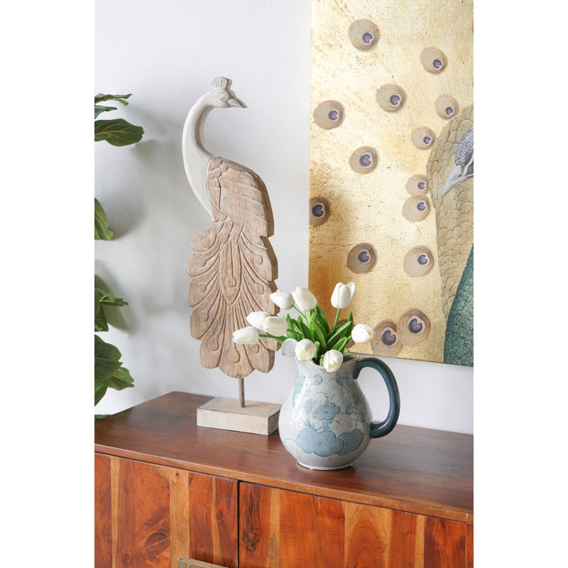 Vase rond en céramique 8,5 x 6,5 x 9 po avec motif floral bleu et blanc