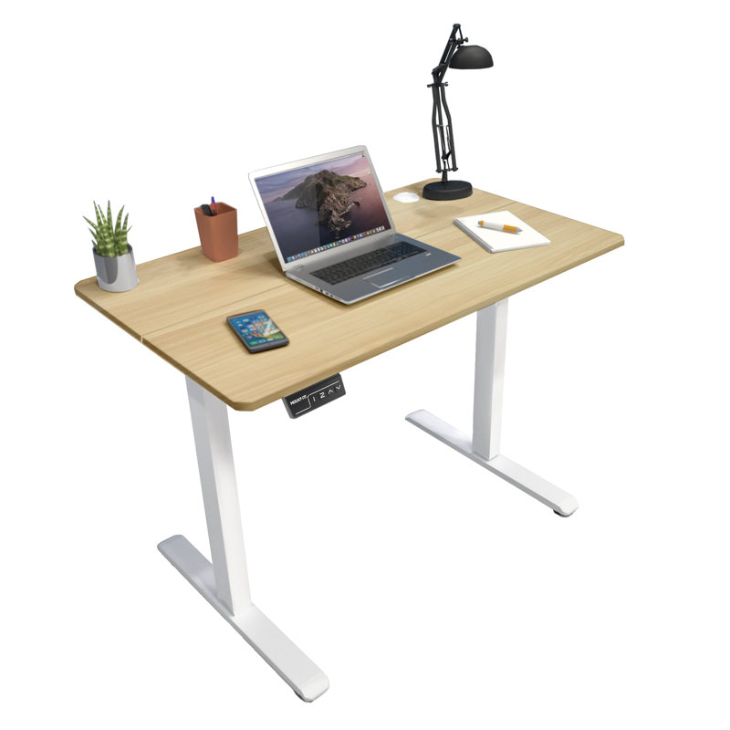Bureau électrique debout avec plateau de table, H 46,5 po x l 47,2 po x P 23,6 po, Blanc, Brun clair
