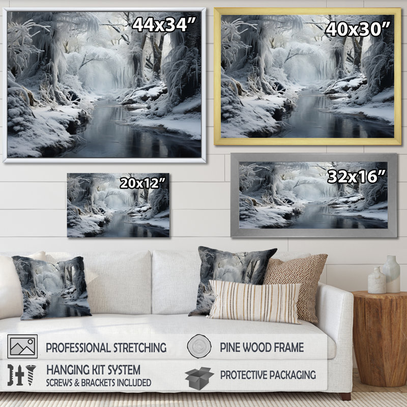 «Winter Silent Woods I - Winter Landscape», art mural sur toile, H 30 po x l 40 po x P 1,5 po, Cadre flottant doré