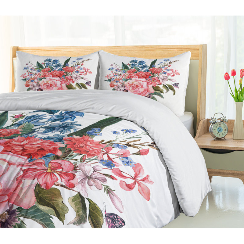 French Country Polyester Floral Duvet Cover, King Duvet Cover + 2 Shams