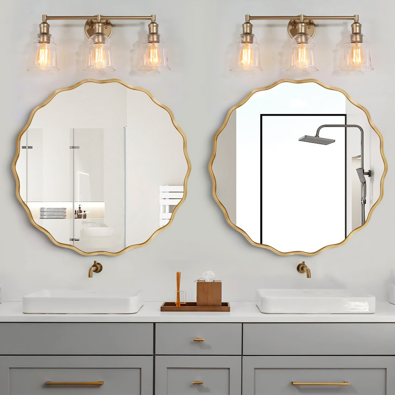 Round Wavy Aluminum Alloy Wall Mirror with Metal Frame, Modern Decorative Mirror for Living Room, Bedroom, or Entryway, Gold