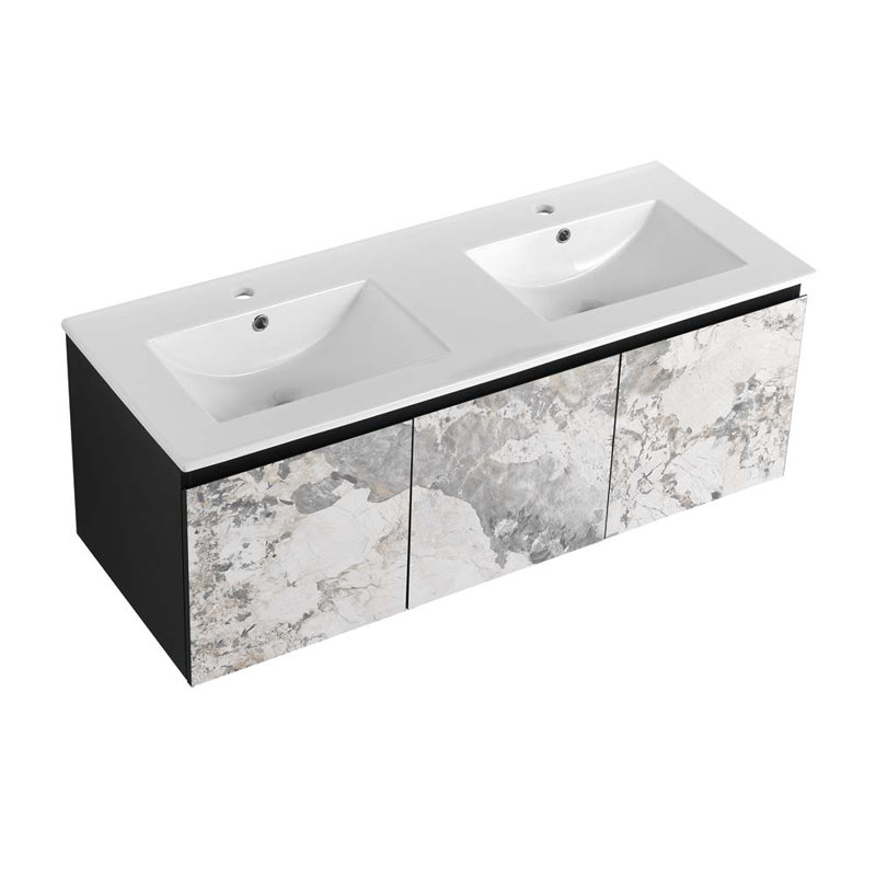 Meuble-lavabo double 47,6 po avec plateau en céramique Azaleia