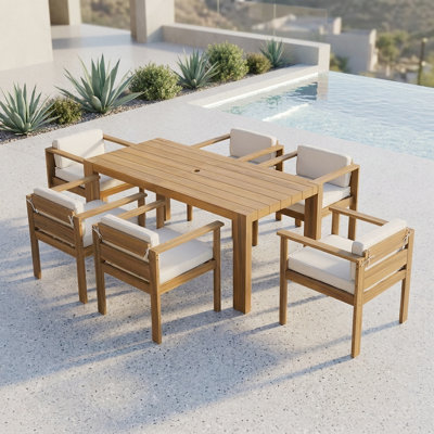 Ensemble de salle à manger 7 pièces Rustic - Table de 72,8 po avec trou pour parasol et chaises rembourrées
