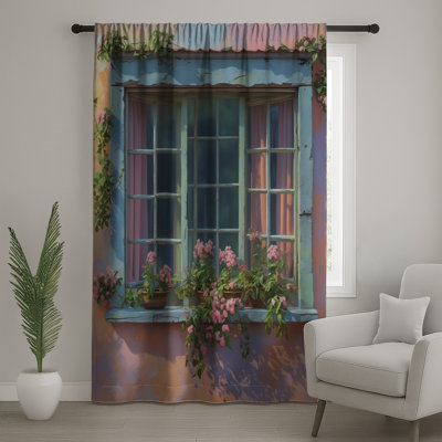 Pastel Window With Flowers Window Curtains, Window Sheer & Blockout Curtains - 1 Panel