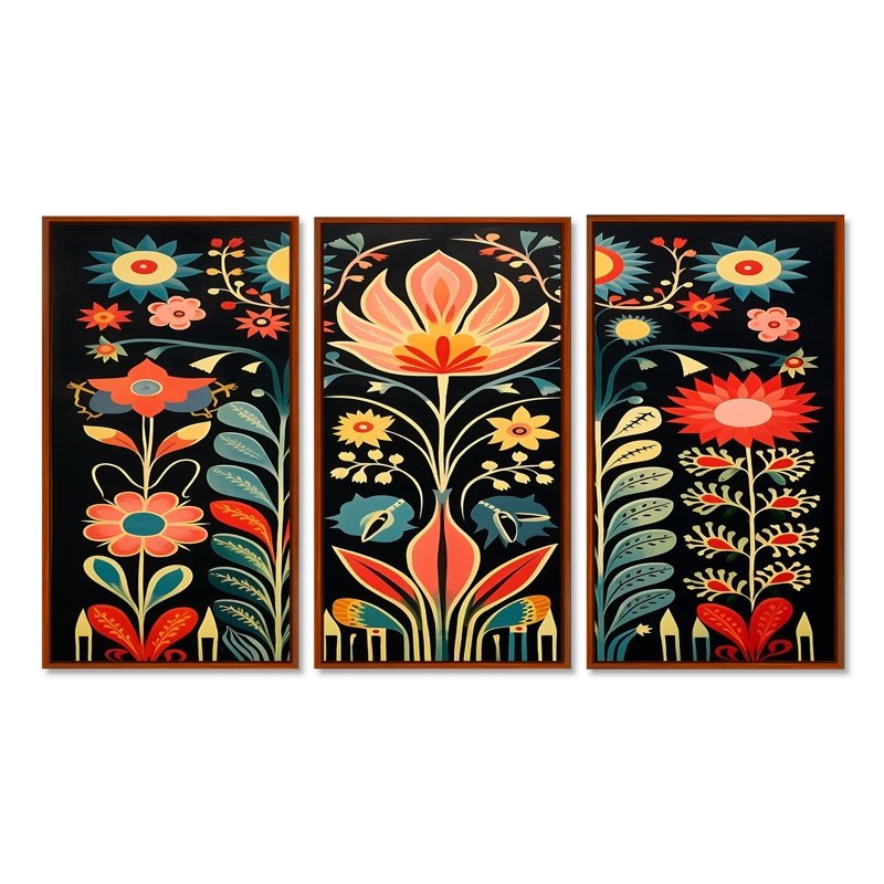 Ninon - Ensemble de décoration murale fleurs sauvages, Cadre flottant brun, H 32 po x l 48 po x P 1 po