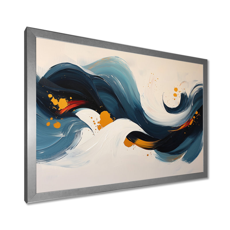Omor - Abstract Large Wall Art, H 24 po x l 32 po, Cadre simple, Argent argent