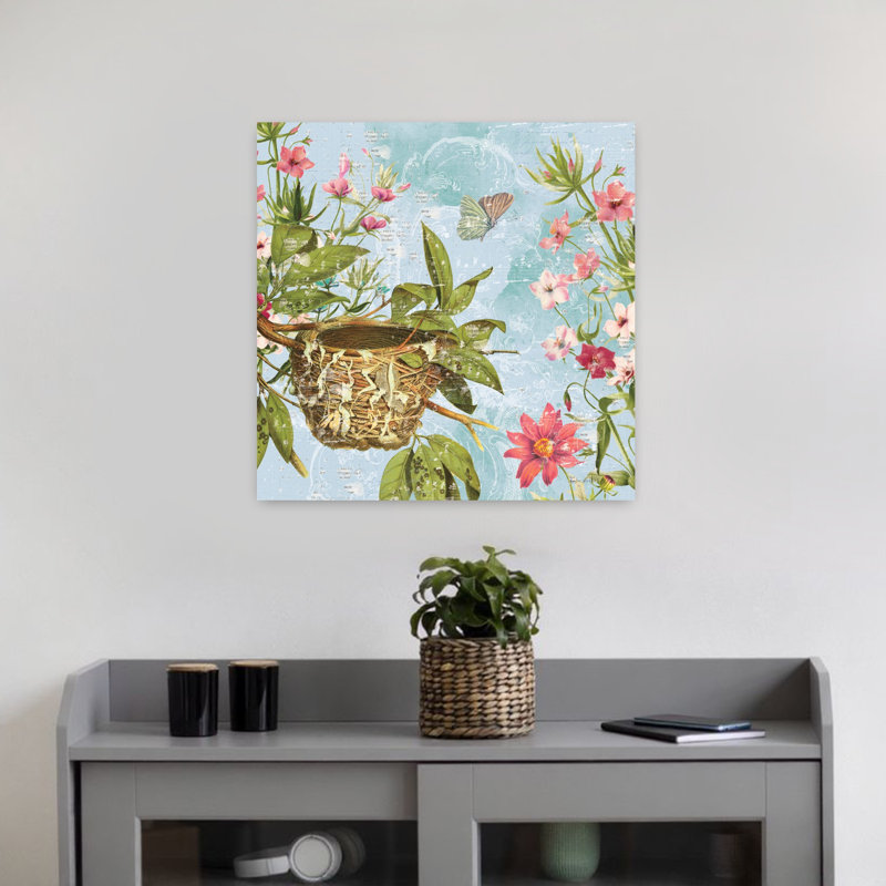 Contemporary Art Butterfly Bird Flower Art by Katie Pertiet - Wrapped Canvas Print, 45.72 cm H x 45.72 cm W