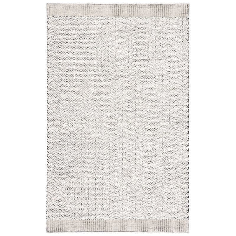 Tapis gris / ivoire en laine / coton tissé à la main 9604 Martha Stewart, Rectangle 4 pi x 6 pi