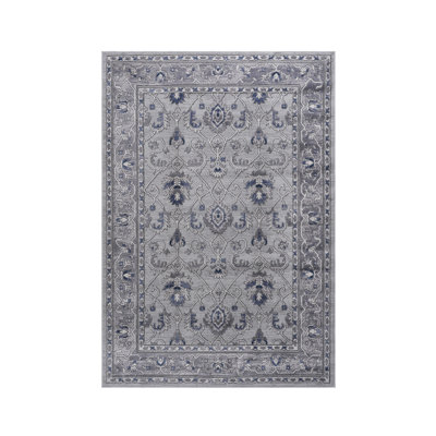 Tapis gris / bleu / oriental de collection pour la salle à manger, la salle à manger, le bureau à domicile et le tapis résistant aux taches