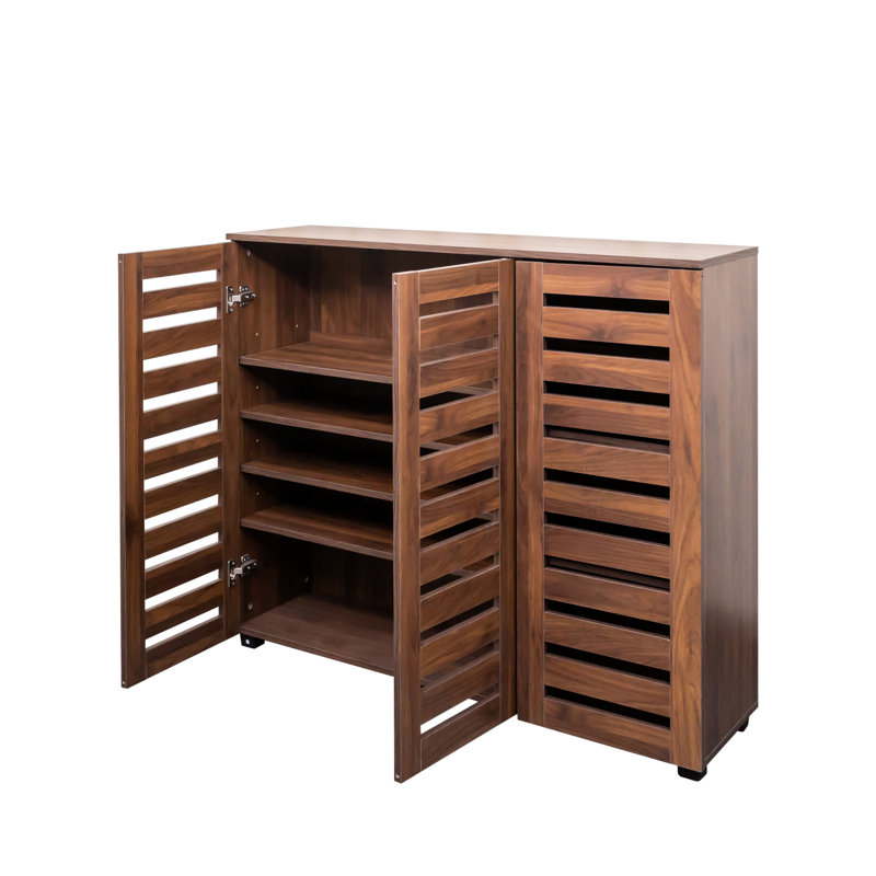 Rangement pour chaussures avec tablettes réglables et portes à persiennes élégantes, Noyer