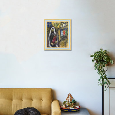 Framed Canvas Wall Art Man in Black by Marc Chagall Giclee Print Dreamlike Romantic Painting Modern Home Decor(White Oak & Mineral Grey,16"x20")