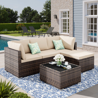 5 Pieces Patio Conversation Sets Outdoor Sectional Sofas 4-Person Seating Group With Cushions Gray