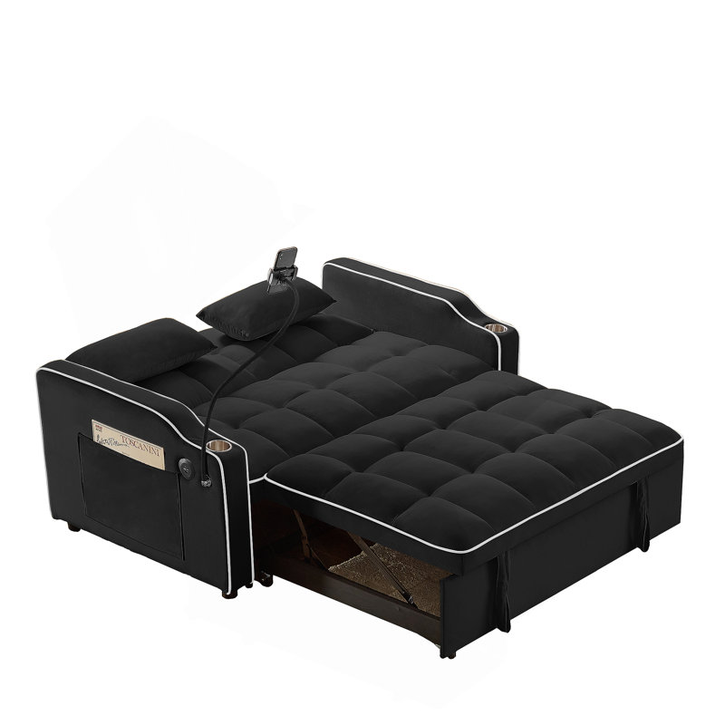 1 canapé-lit pliable polyvalent en 3 longueurs, 1 canapé-lit moderne en velours, un dossier réglable et un port USB avec cendrier et support pour téléphone pivotant