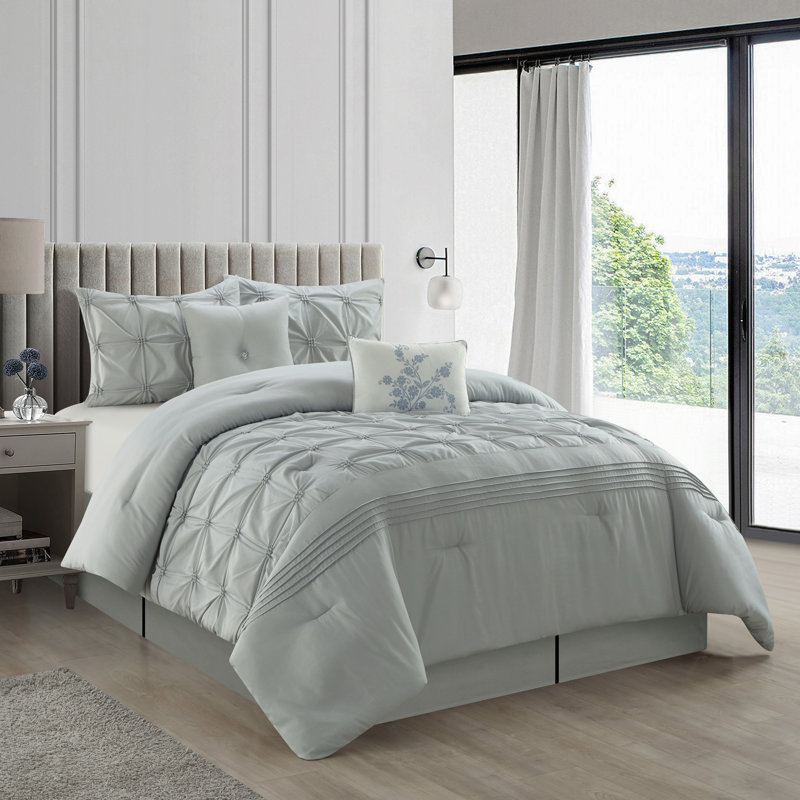 Alvina Gray Microfiber 6 Piece Comforter Set, California King Comforter + 5 Additional Pieces 