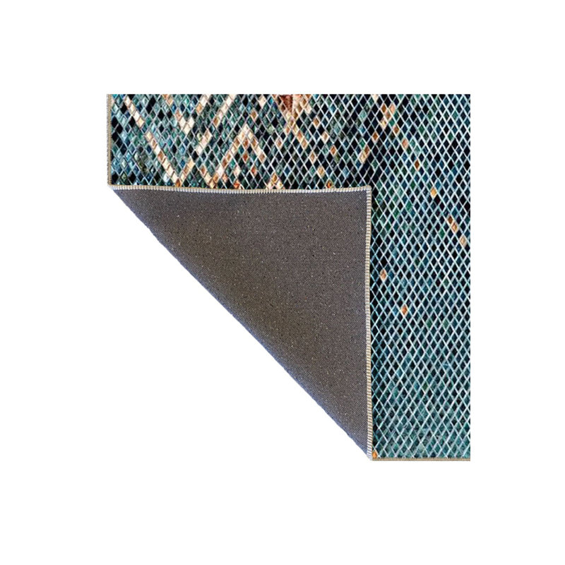 Tapis bleu lavable décoratif à motif géométrique abstrait bleu, Carré 3 pi 3 po