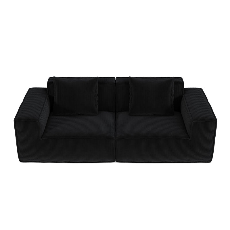 Lit noir modulaire à 2 places, velours velours côtelé, éponge haute densité, assise large et confortable, surélevé, coussins, multifonctionnel pour différents espaces