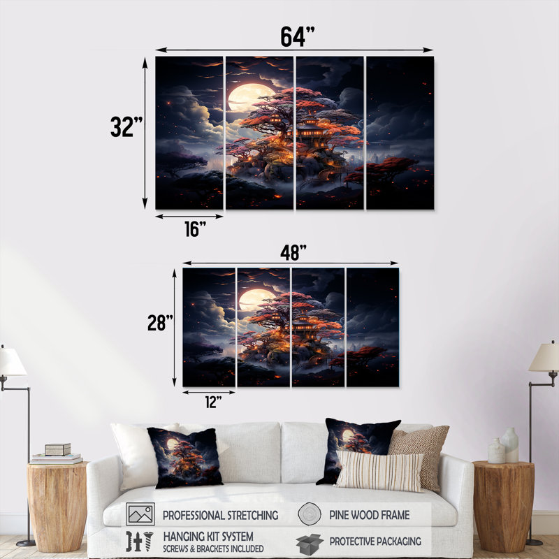 Nebula Nights Castle Treehouse I - China, art mural 4 pièces, H 32 po x l 64 po