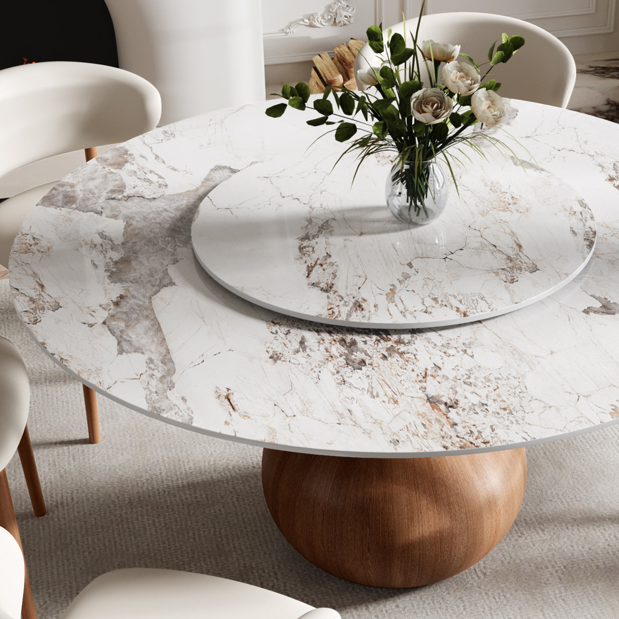 Lazy Susan Modern Dining Room Table Round Wrought Studio™ Mid-Century  Modern Farmhouse Round Sintered, image size:2000x2000