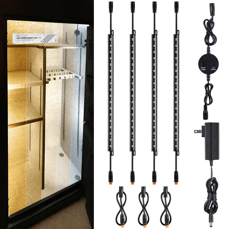 Ensemble d'éclairage de sécurité DEL 4 barres de 30 cm (12 po), raccordables et enfichables, avec interrupteur à bascule, intensité variable, 600 lm, adaptateur secteur UL, entrée 100-240 V, 5 CCT
