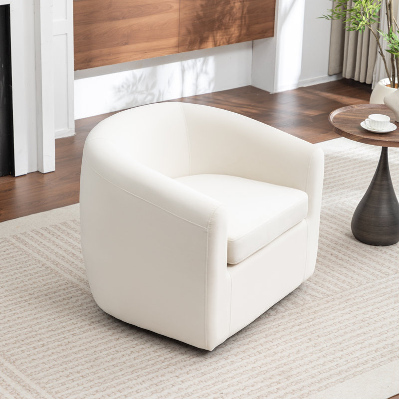Odey 33.5'' Wide Swivel Barrel Chair, Beige Velvet