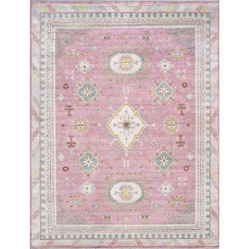 Khotan Hand-Knotted Pink/Beige Wool Area Rug