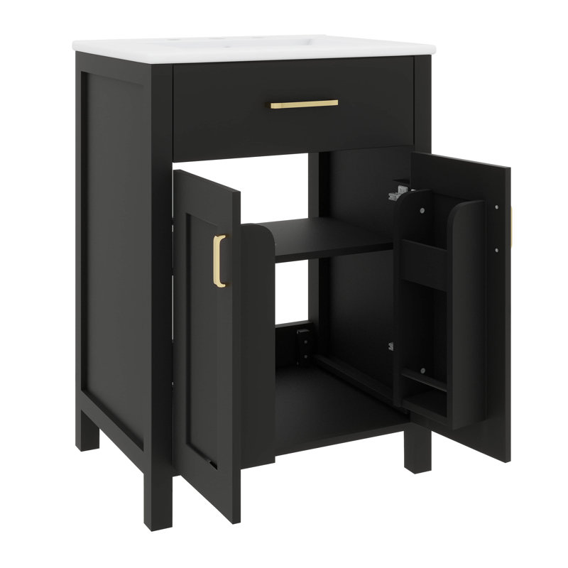 Lavabo de 24 pouces avec armoire intégrée, Noir, Doré