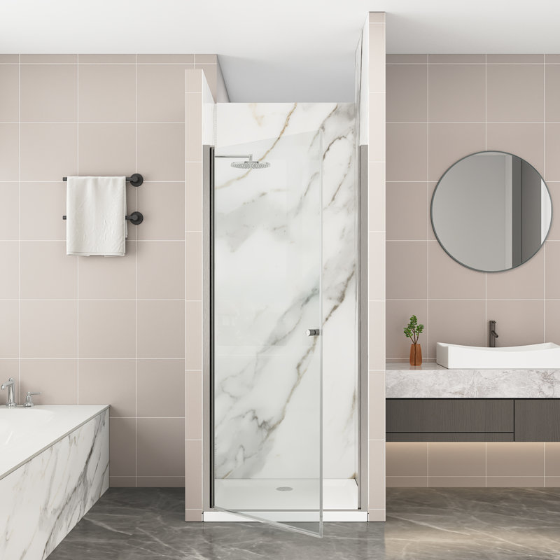 34-36" W X 72" H Frameless Shower Door With 1/4" Clear Tempered Glass, Nickel