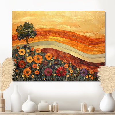 «Jacquelina Wildflowers Farm Landscape Of Autumn River I», art mural fleurs sauvages