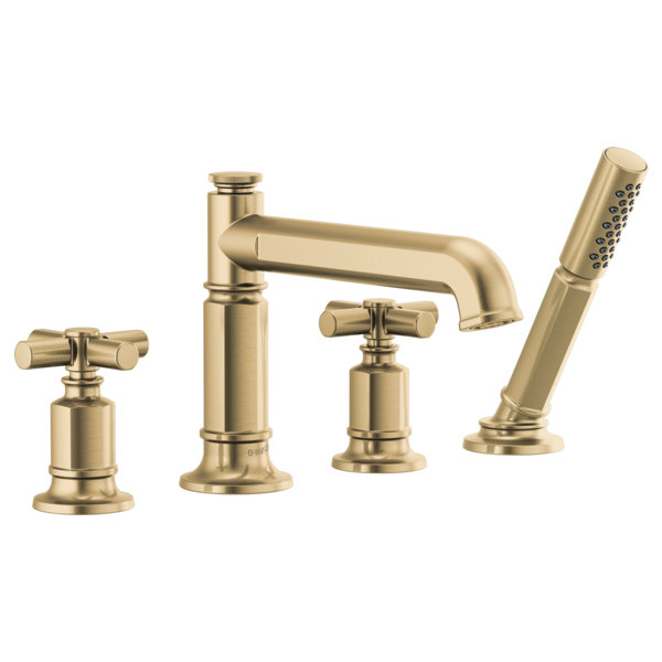 Invari® Roman Tub Faucet with Handshower, Luxe Gold, Cross