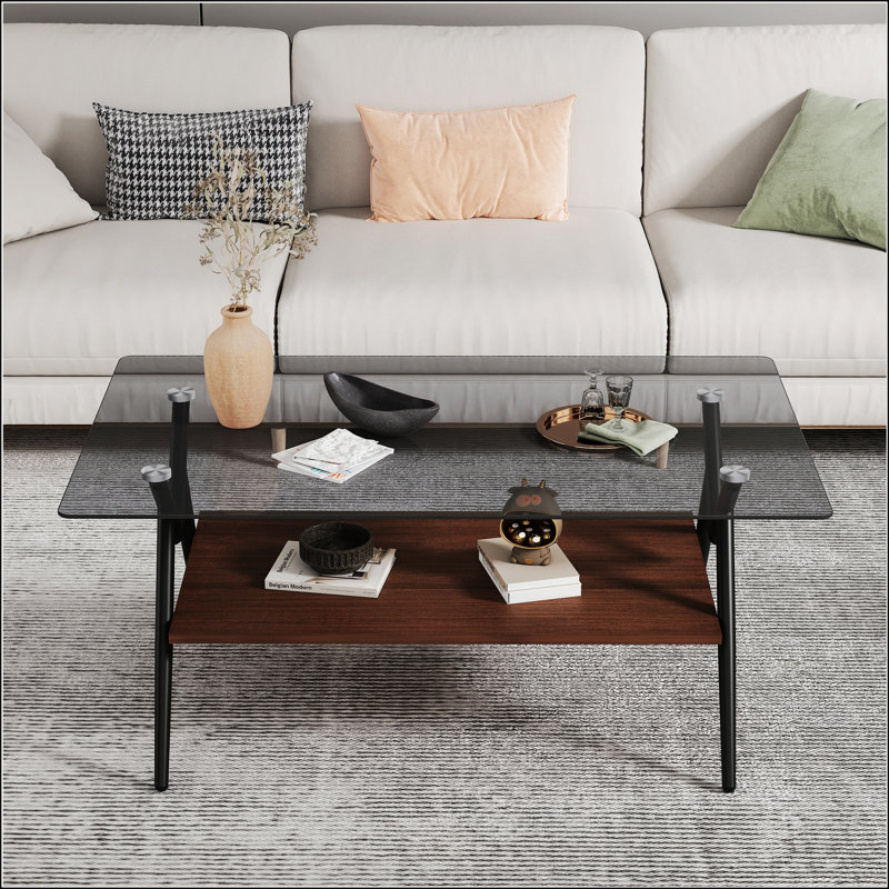 Ensemble de 3 tables basses et tables de bout, Transparent, Brun / noir