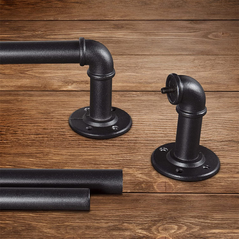 Alauni Matte Black Adjustable 67cm to 122cm Single Curtain Pole