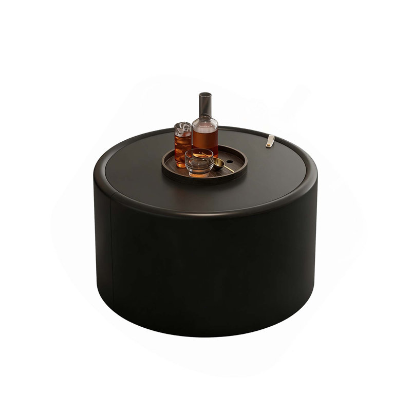 Table basse moderne d'appoint moderne avec plateau en verre trempé, corps en cuir PU et rangement caché pour le salon, Black