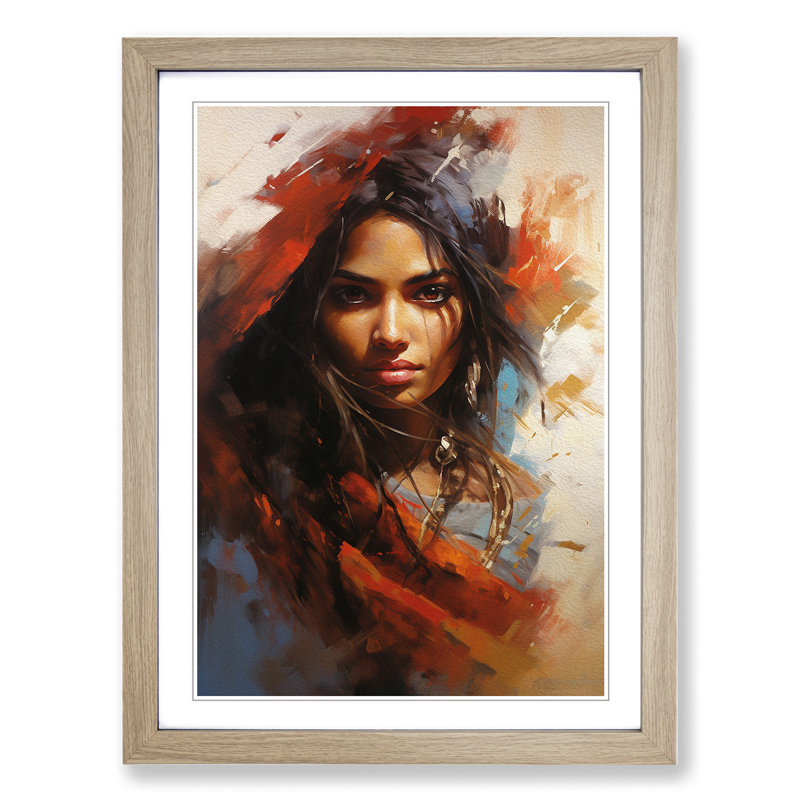 Indian Woman Action Painting - Framed Print, Oak Framed, 46cm H x 34cm W x 2cm D