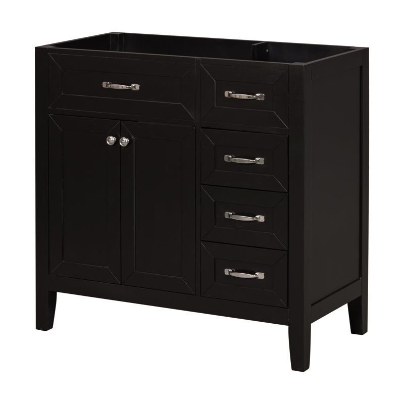 Meuble-lavabo 36 po sans lavabo, base d'armoire seulement, armoire de salle de bain avec tiroirs, structure solide et panneau de fibres à densité moyenne