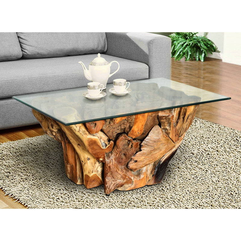 Table basse à piédestal en bois massif avec rangement Bozeman