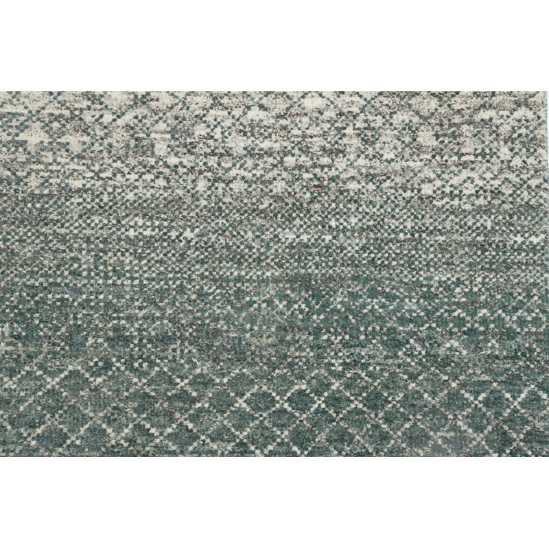Hand-Knotted High-Quality Green and Beige Area Rug, Runner 2'7" x 11'11"