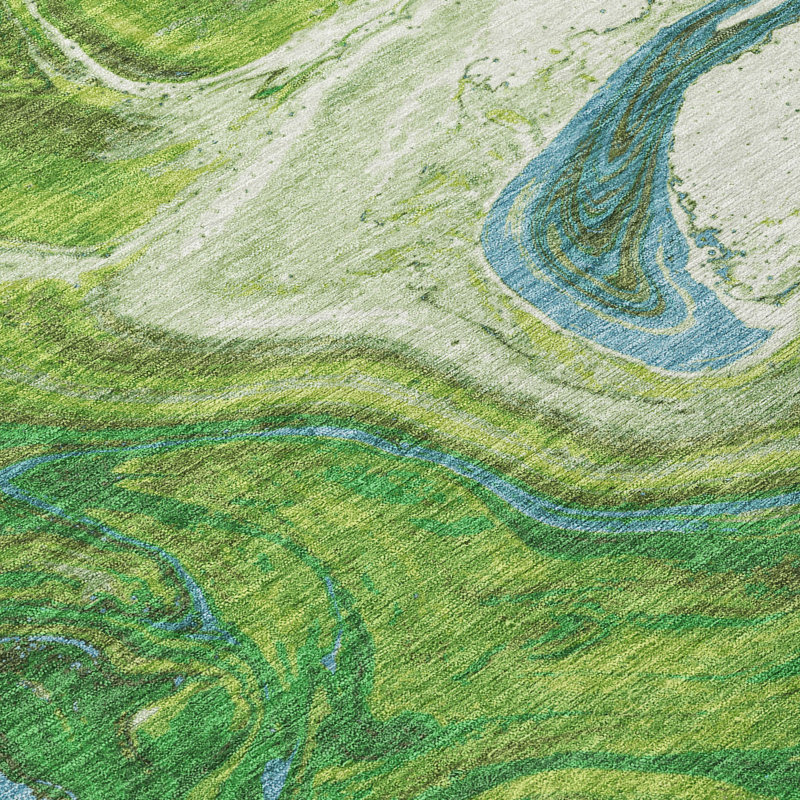 Green Abstract Synthetic 5' x 7' Washable Area Rug