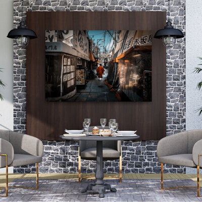 Moine dans une ruelle japonaise, art mural traditionnel abstrait